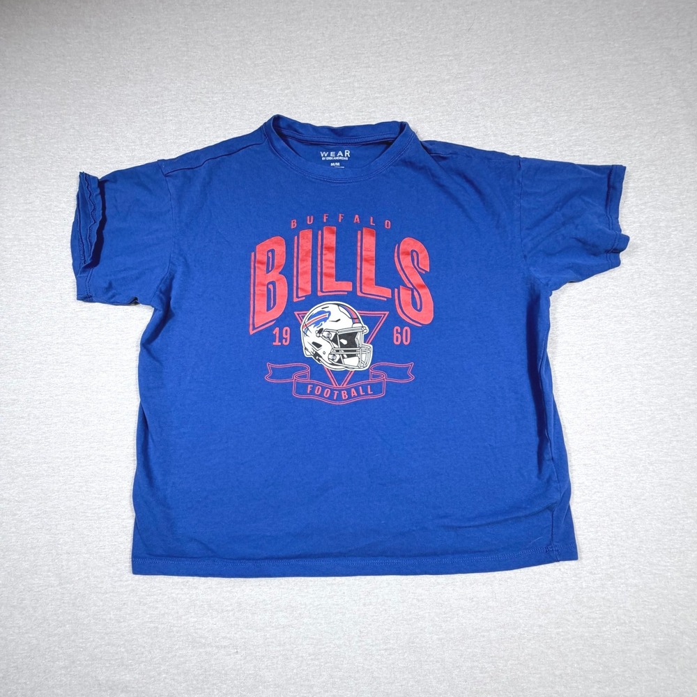 Erin Andrews Lets Go Buffalo Bills Women Blue Graphic Crop T-Shirt Size Medium M